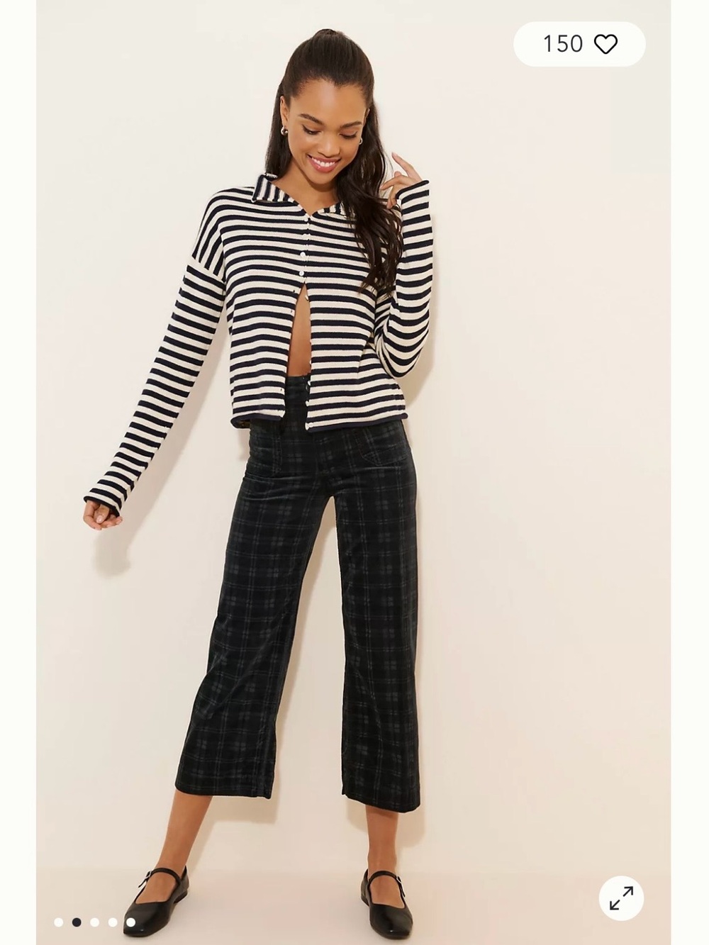 Maeve Black Plaid Cropped Wide-Leg Pants